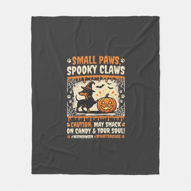 Halloween Dachshund Spooky Warning Fleece Blanket (Front)