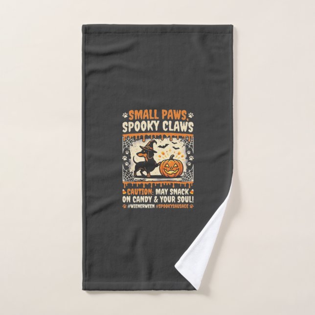 Halloween Dachshund Spooky Warning Hand Towel (Hand Towel)