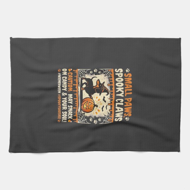 Halloween Dachshund Spooky Warning Kitchen Towel (Horizontal)