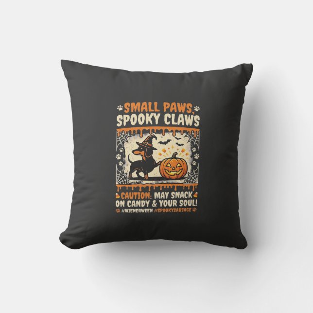Halloween Dachshund Spooky Warning Throw Pillow (Front)