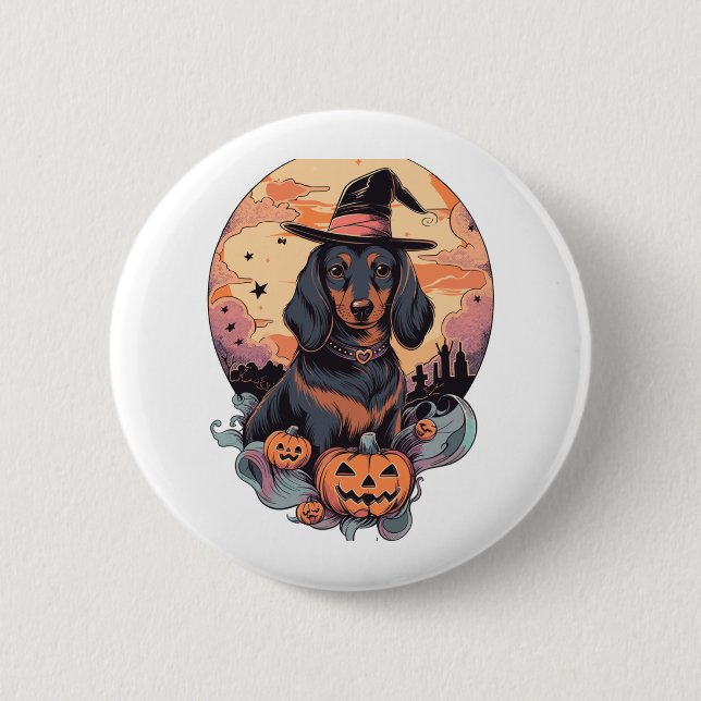 Halloween Dachshund Sticker 2 Inch Round Button (Front)