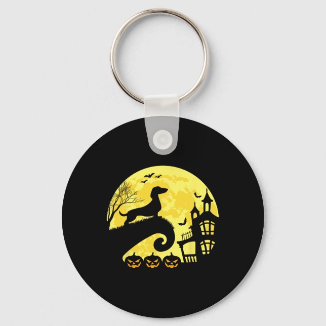 Halloween Dachshund Weenie Wiener Moonshine Sausag Keychain (Front)