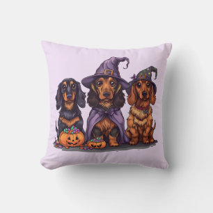 Halloween Dachshund Witch Dogs Throw Pillow