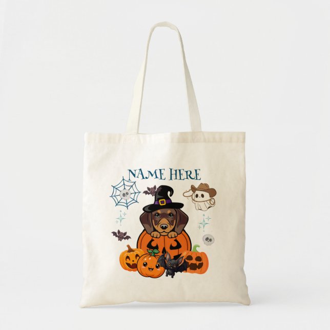 Halloween Dachshund Witch Sac fourre-tout bonbon (Devant)