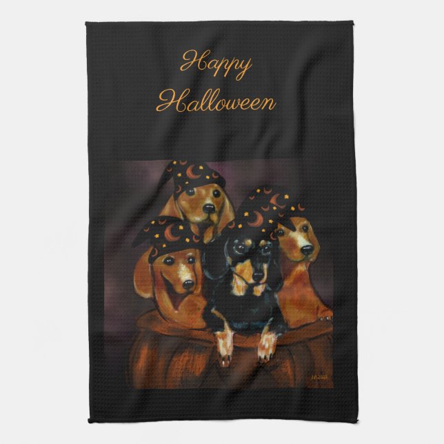 Halloween Dachshunds Kitchen Towel (Vertical)