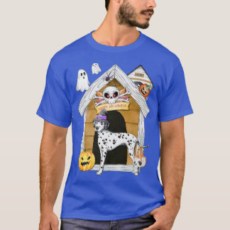 Halloween Dalmatian Dog Witch Haunted House  T-Shirt