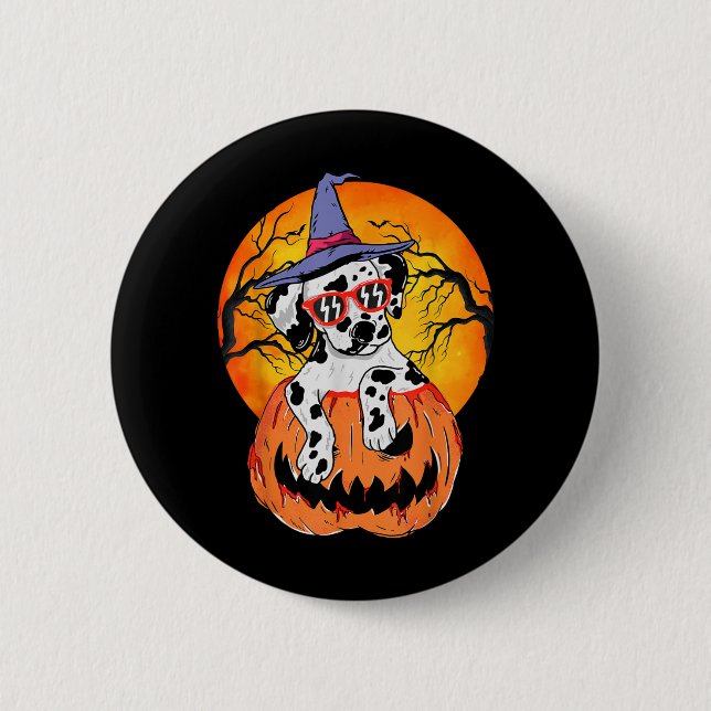 Halloween Dalmatian Witch Pumpkin Dog Lover Gift 2 Inch Round Button (Front)