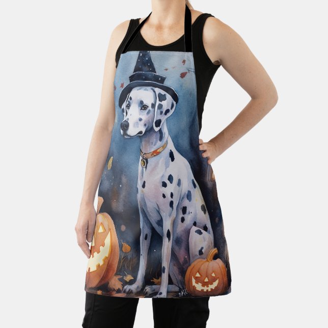 Halloween Dalmation With Pumpkins Scary Apron (Insitu)