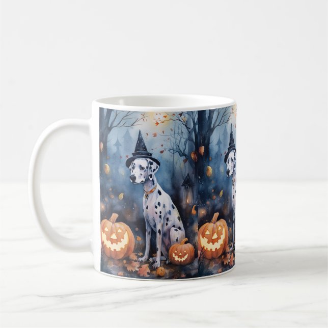 Halloween Dalmation With Pumpkins Scary Coffee Mug (Left)