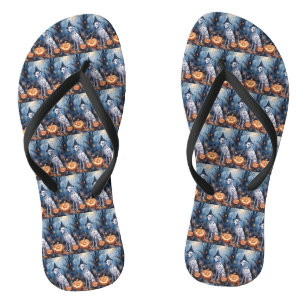Halloween Dalmation With Pumpkins Scary Flip Flops