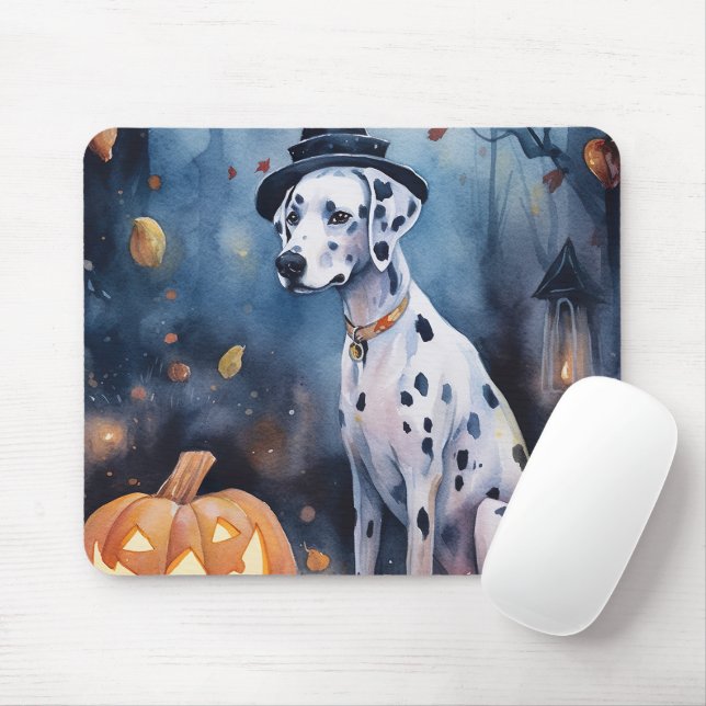 Halloween Dalmation With Pumpkins Scary Mouse Pad (With Mouse)