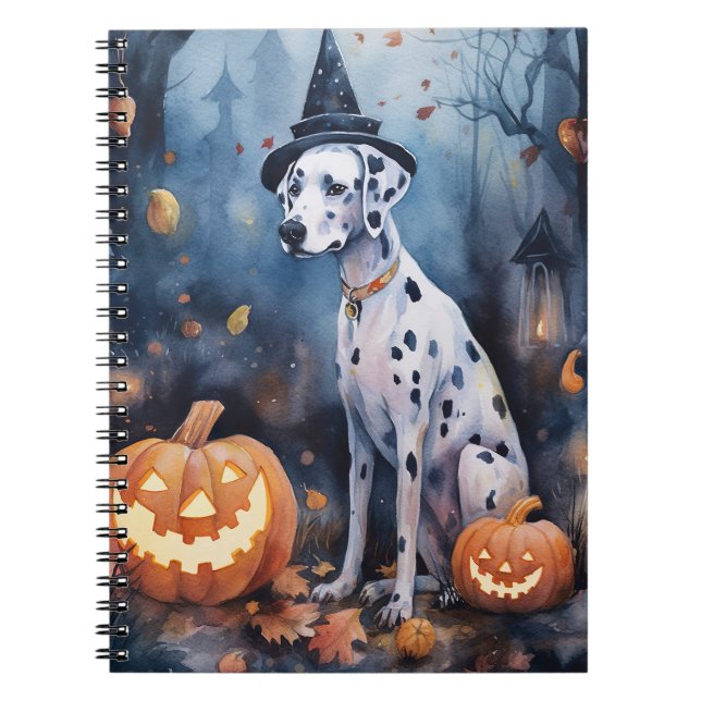 Halloween Dalmation With Pumpkins Scary Notebook (Front)