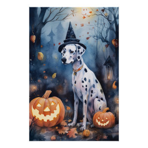 Halloween Dalmation With Pumpkins Scary Poster