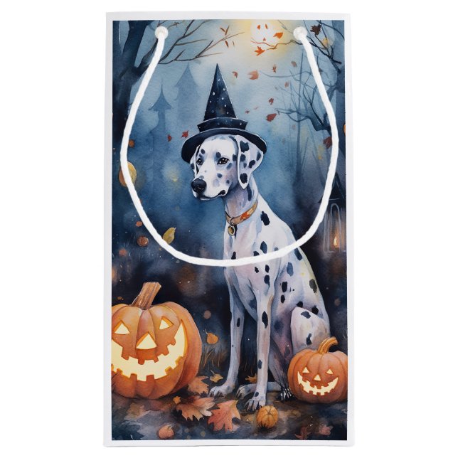Halloween Dalmation With Pumpkins Scary Small Gift Bag (Back)