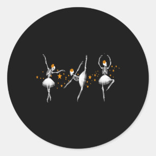 Halloween Dancing Skeleton Ballerina Ballet Women Classic Round Sticker