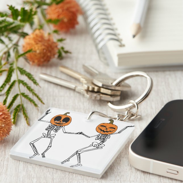 Halloween Dancing Skeleton  Keychain (Front Right)