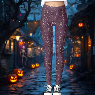 Halloween Dancing Skeleton Music Notes Leggings