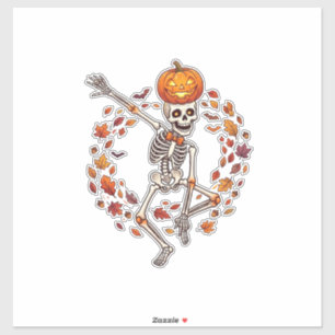 Halloween Dancing Skeleton Pumpkin Head Autumn Lea