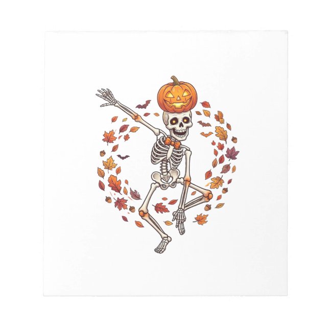 Halloween Dancing Skeleton Pumpkin Head Autumn Lea Notepad (Front)