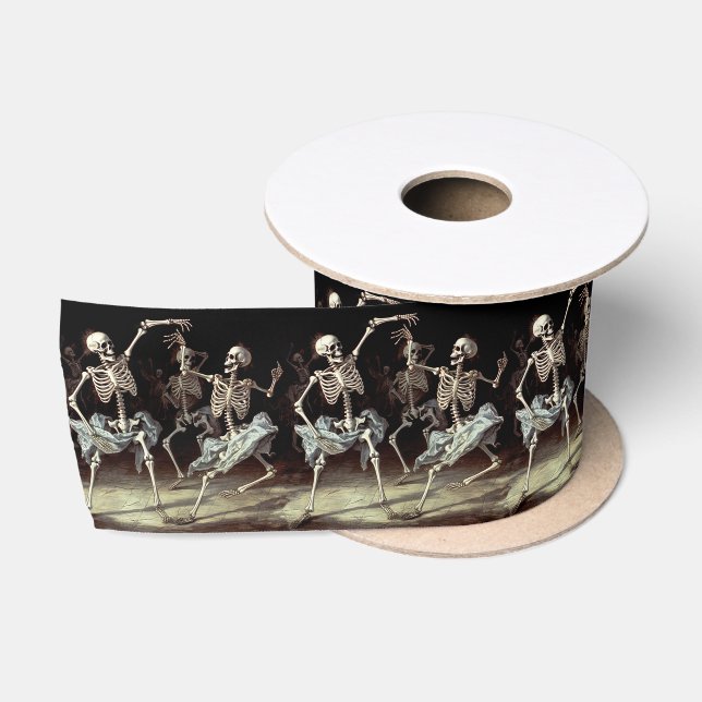Halloween Dancing Skeletons Gothic Wedding Satin Ribbon (Spool)