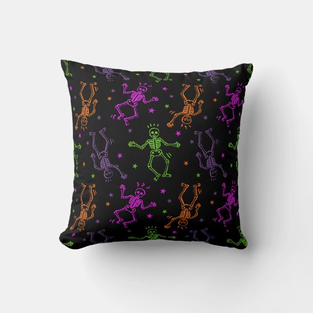 Halloween Dancing Skeletons Throw Pillow (Front)