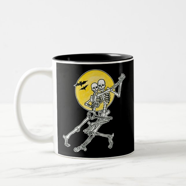 Halloween Dancing Skeletons Two-Tone Coffee Mug (Left)