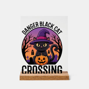 Halloween Danger Black Cat Crossing Acrylic Sign