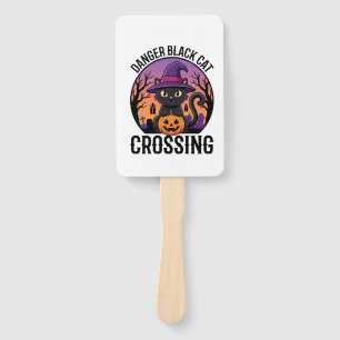Halloween Danger Black Cat Crossing Hand Fan
