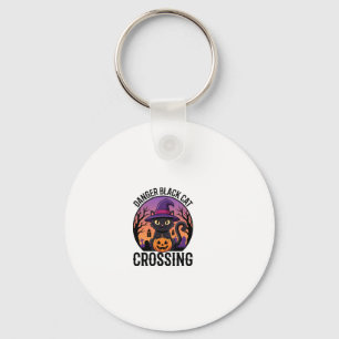 Halloween Danger Black Cat Crossing Keychain