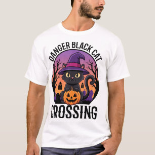 Halloween Danger Black Cat Crossing T-Shirt