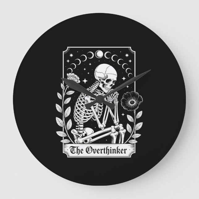 Halloween Dark Gothic Skeleton Overthinker Large Clock (Front)