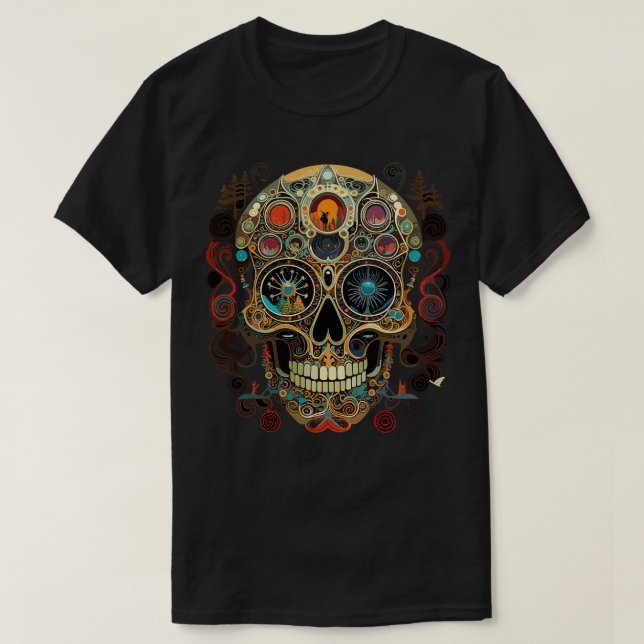 Halloween Day of the Dead Boho Sugar Skull T-Shirt (Design Front)