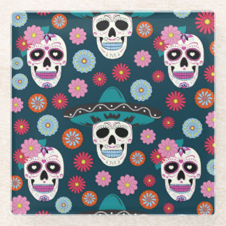 HALLOWEEN DAY OF THE DEAD CANDY SKULLS GLASS COASTER