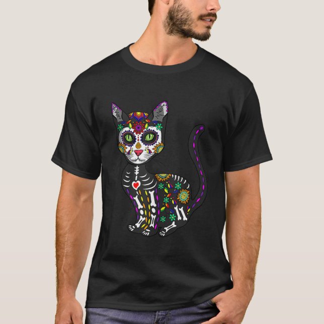 Halloween Day Of The Dead Cute Sugar Skull Mexican T-Shirt (Front)
