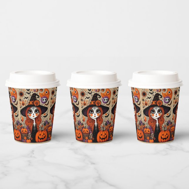 Halloween Day of the Dead Witch Paper Cups (Multi)