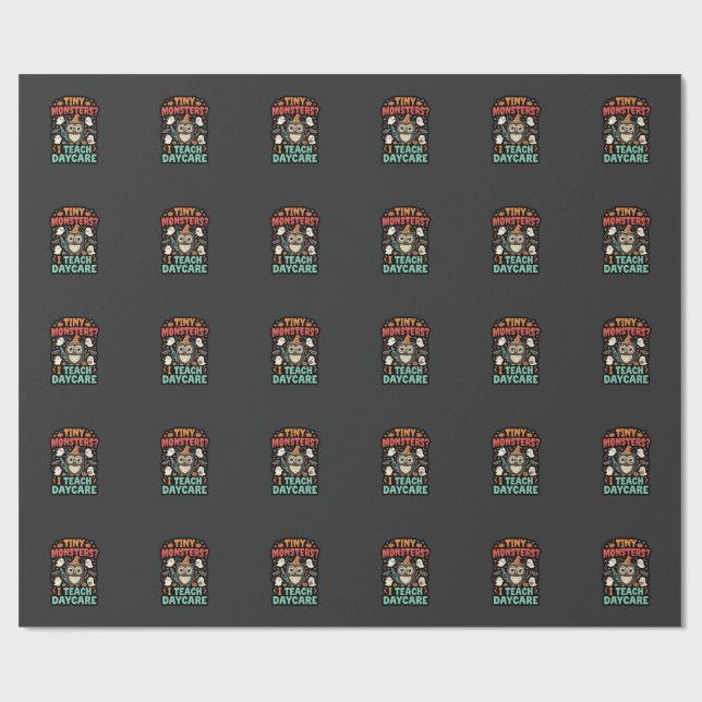 Halloween Daycare Teacher Tiny Monsters Wrapping Paper (Flat)