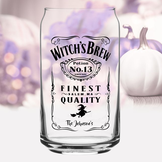 Halloween de la sorcière Nom de famille Monogram F (Witch's Brew Halloween Family Name Monogram Funny Can Glass)