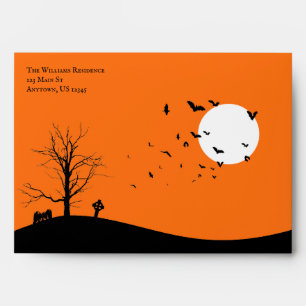 Halloween Dead Tree Bats Graveyard Return Address Envelope