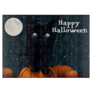 Halloween Decorative Glass Cutting Board/Black Cat Board