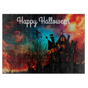 Halloween Decorative Glass Cutting Board/Black Cat Board