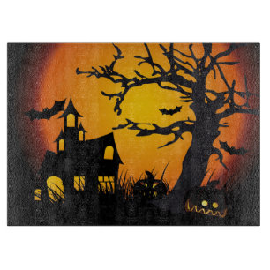 Halloween Decorative Glass Cutting Board/Haunted Board