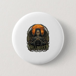 Halloween Demon Nun Crown Wings Orange Moon_1 2 Inch Round Button