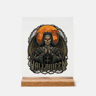 Halloween Demon Nun Crown Wings Orange Moon_1 Acrylic Sign