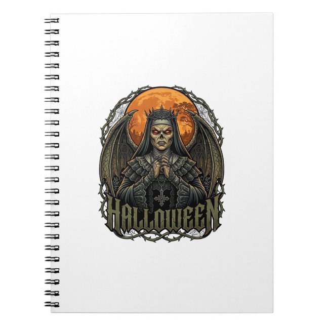 Halloween Demon Nun Crown Wings Orange Moon_1 Notebook (Front)