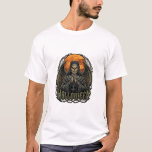 Halloween Demon Nun Crown Wings Orange Moon_1 T-Shirt