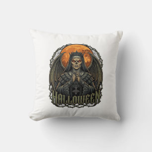 Halloween Demon Nun Crown Wings Orange Moon_1 Throw Pillow