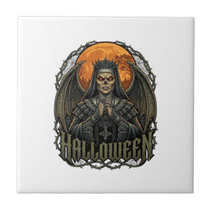 Halloween Demon Nun Crown Wings Orange Moon_1 Tile