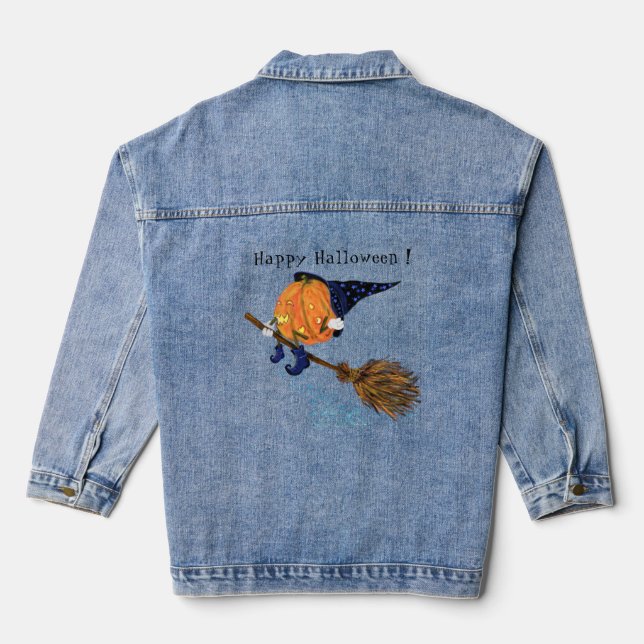 Halloween Denim Jacket Funny sorcier Citrouille vo (Verso)