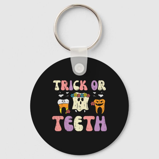 Halloween Dentist Trick Or Teeth Dental Tooth Cost Keychain (Front)