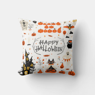 Halloween design elements. Halloween cliparts with Throw Pillow